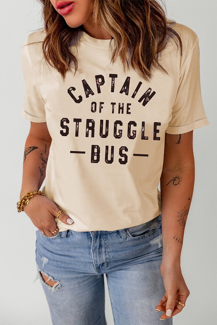 Khaki Captain of The Struggle Bus Graphic T-shirt